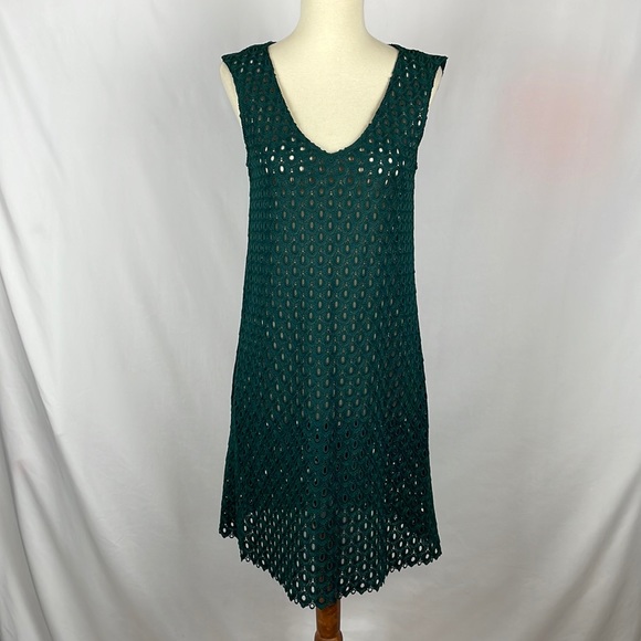 Zara Dresses & Skirts - Zara Woman Dark Green Sleeveless Eyelet Sheath Dress/Coverup - Size XS